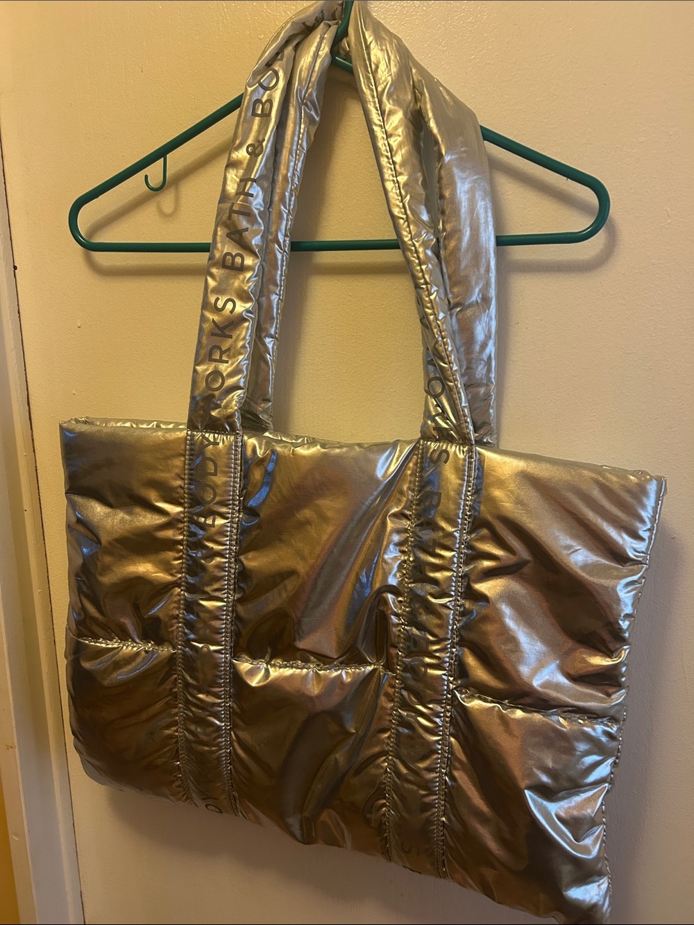 Bath and Body Works Silver Puffer Tote Bag -